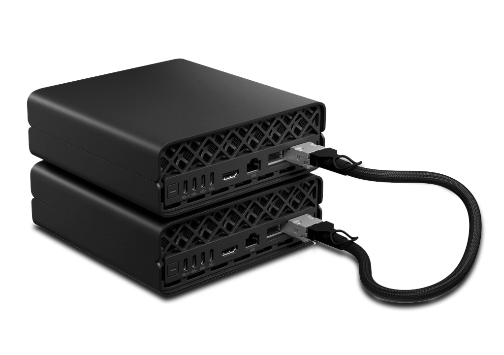 Größere Modelle, beschleunigte Workloads: mit NVIDIA ConnectX zwei ZGX Nano-Systeme koppeln HP ZGX Nano G1n AI Station (Rückseite mit NVIDIA ConnectX-7)