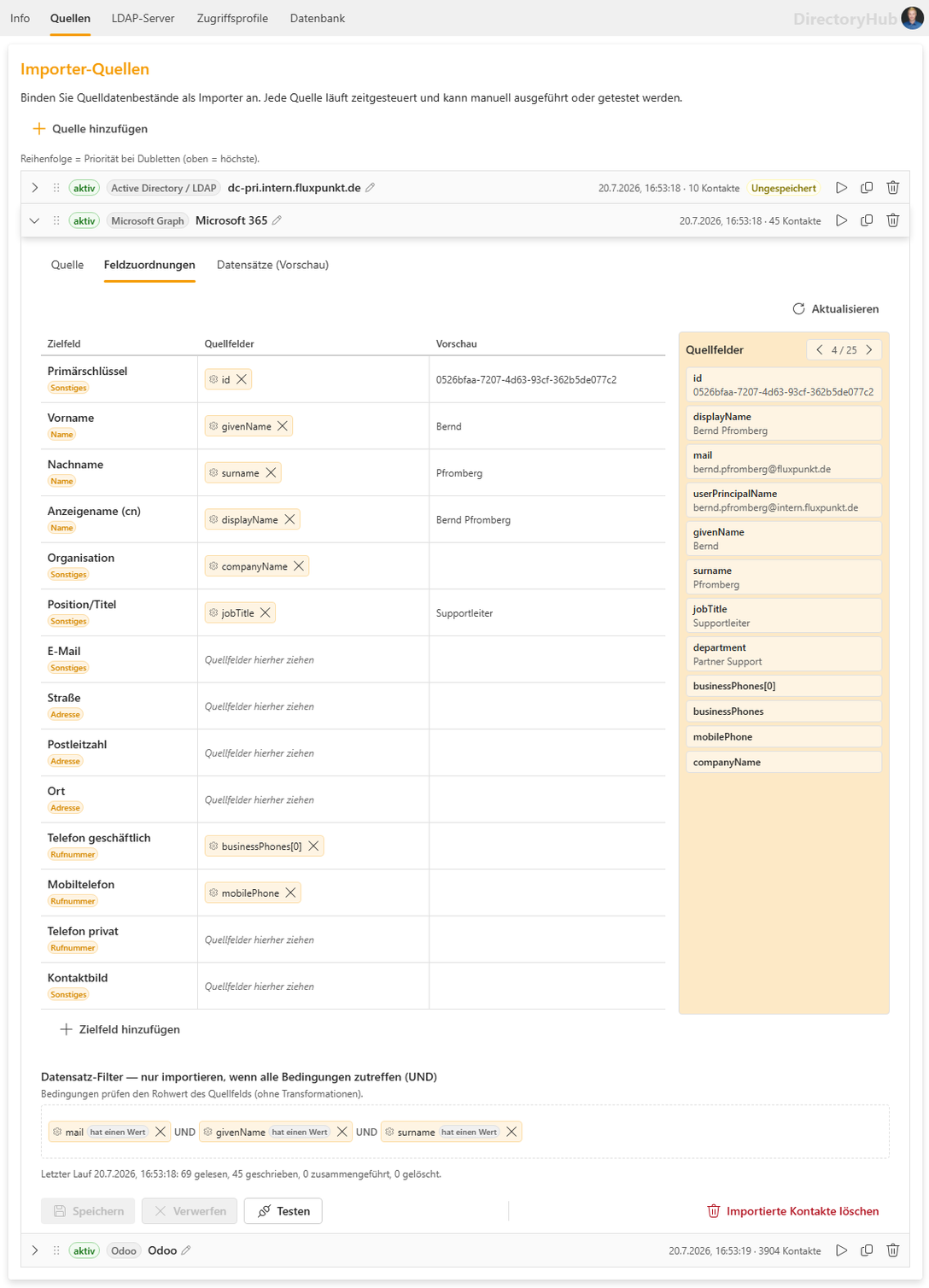 Importer-Quellen in DirectoryHub
