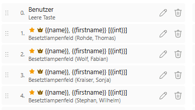 Tastenzeilen im Editor: gesetzter Stern und gesetzte Krone vor der Tastenbeschriftung