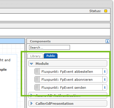 Die drei Fluxpunkt-Modulfunktionen in der Komponentenliste des STARFACE Modul-Designers